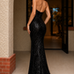 Sparkly Black Mermaid Halter Sequin Long Evening Dress