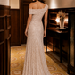 Champagne Sheath One Shoulder Sequin Long Evening Dress with Slit