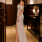 Champagne Sheath One Shoulder Sequin Long Evening Dress with Slit