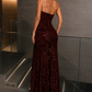 Burgundy Sheath One Shoulder Sequin Long Evening Dress with Slit