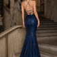 Sparkly Dark Blue Sheath Halter Sequin Long Evening Dress
