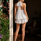 White A Line Halter Homecoming Dress with Polka Dots