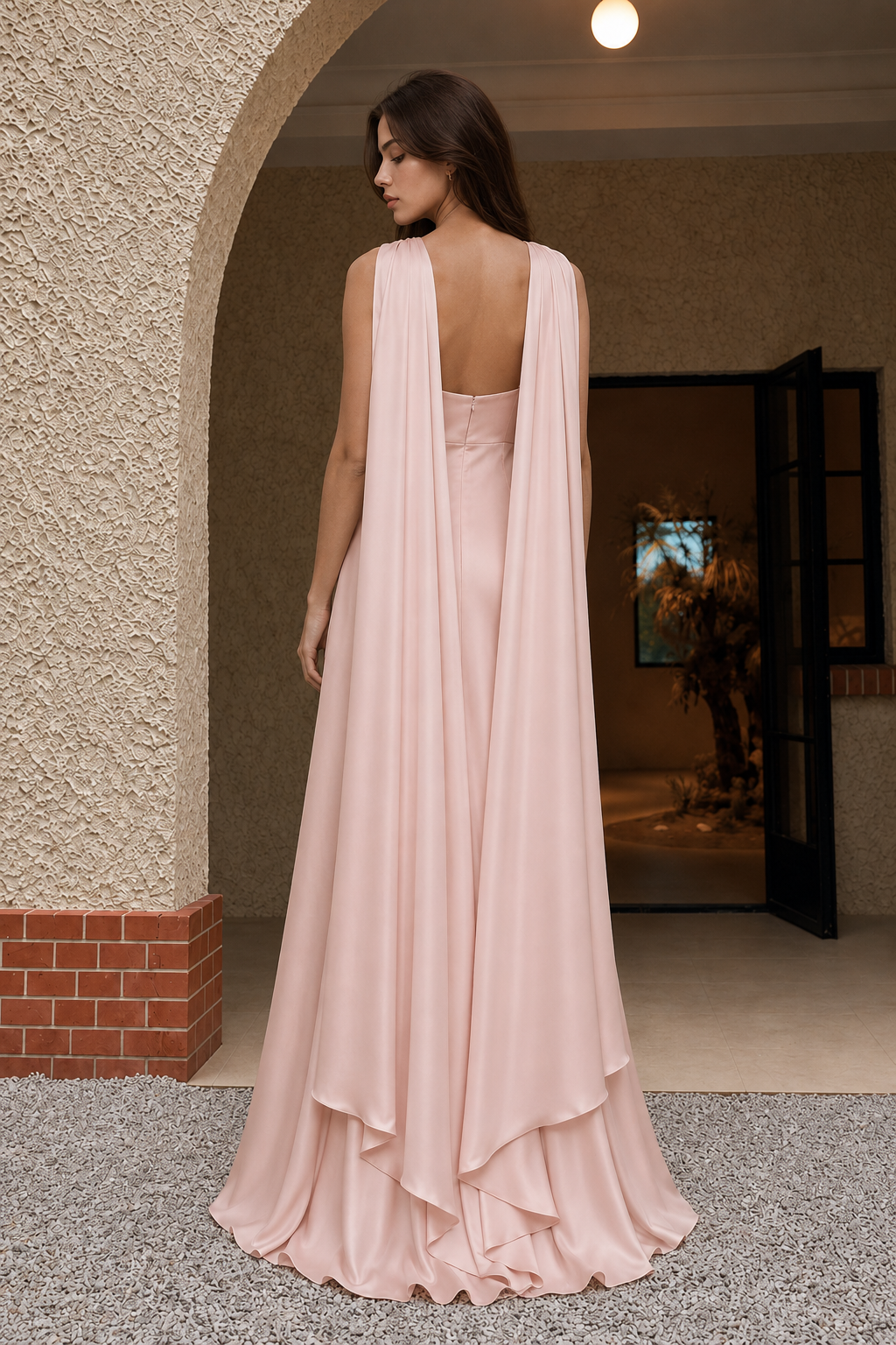 Blush A Line Halter Long Prom Dress with Draped Neck