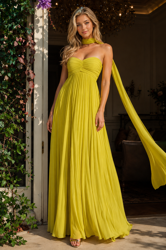 Green A Line Sweetheart Prom Dress with Pleats