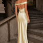 Champagne Sheath Off The Shoulder Evening Dress with Draped Satin Bodice