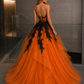 Orange Ball Gown Strapless Prom Dress with Appliques