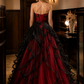 Burgundy Ball Gown Strapless Prom Dress with Ruffles