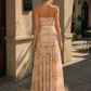 Pastel A Line Strapless Prom Dress with Floral Print