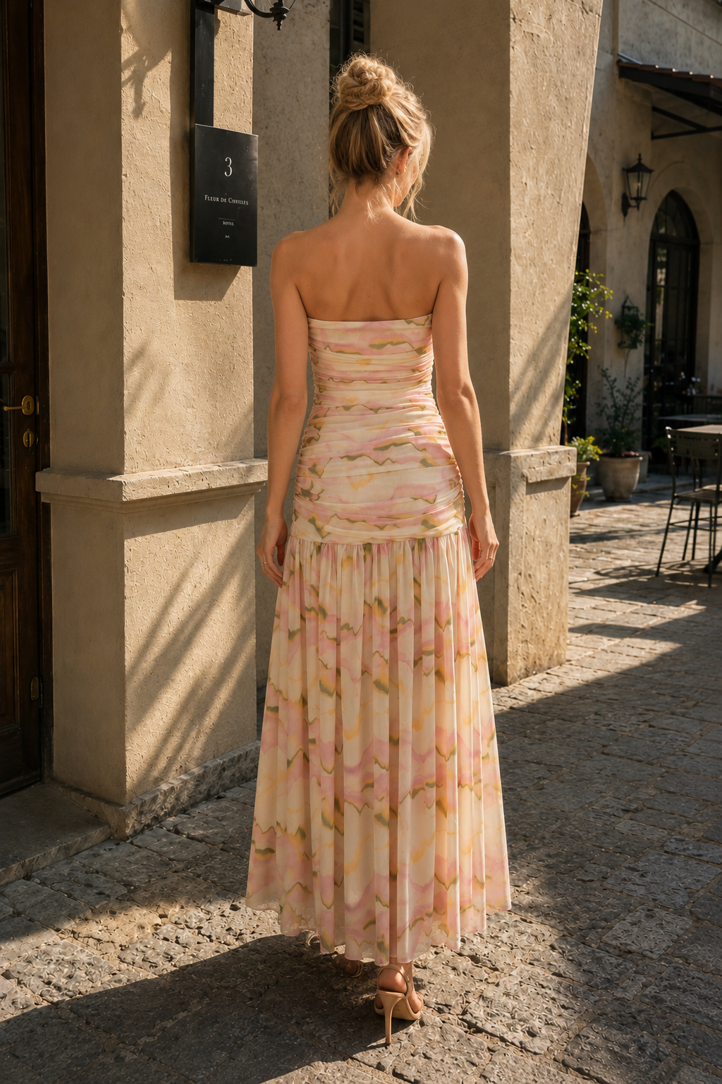 Pastel A Line Strapless Prom Dress with Floral Print
