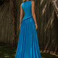 Turquoise A Line Halter Prom Dress with Pleats