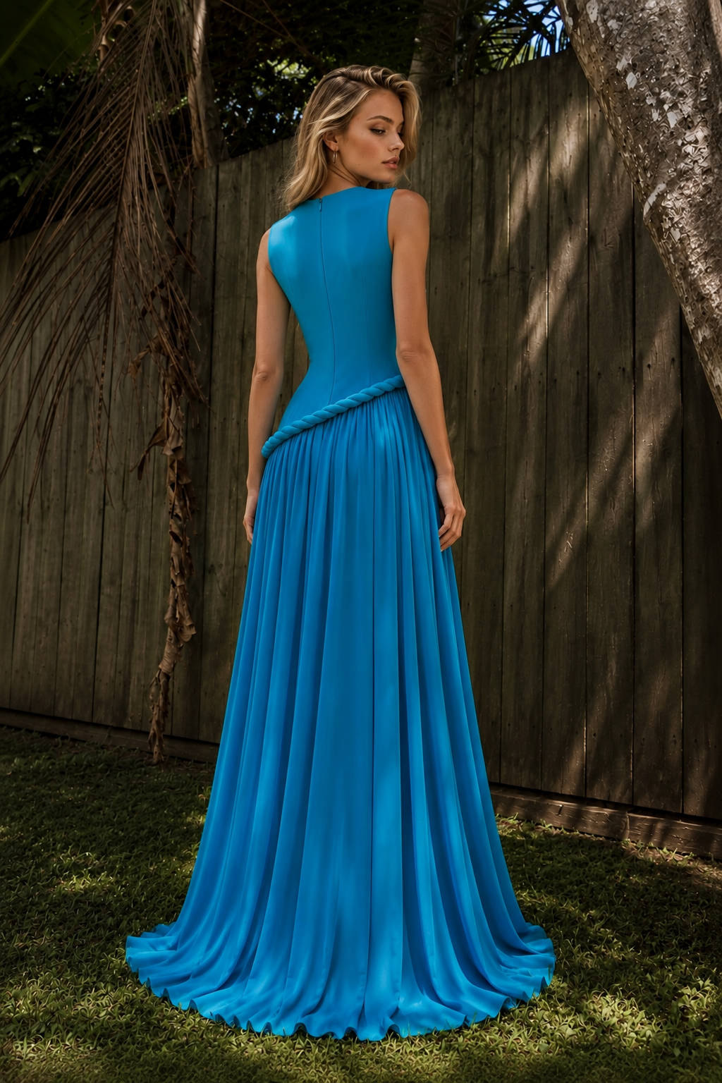 Turquoise A Line Halter Prom Dress with Pleats