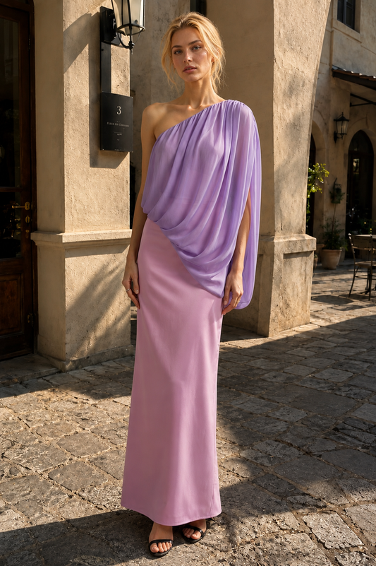 Purple Sheath One Shoulder Evening Dress with Draping