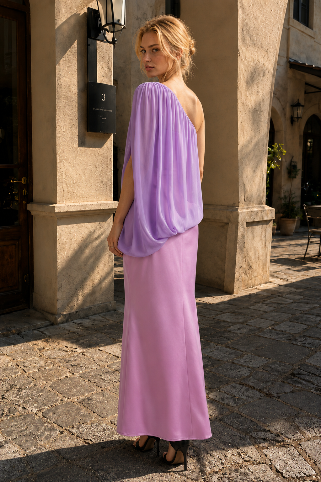 Purple Sheath One Shoulder Evening Dress with Draping