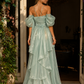 Mint Green A Line Off The Shoulder Prom Dress with Ruffles
