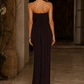 Brown Sheath Strapless Formal Dress with Draping